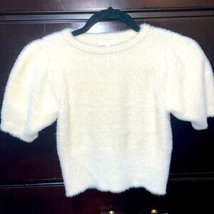 Chelsea & Violet girls youth M short sleeve beige plush pullover sweater.